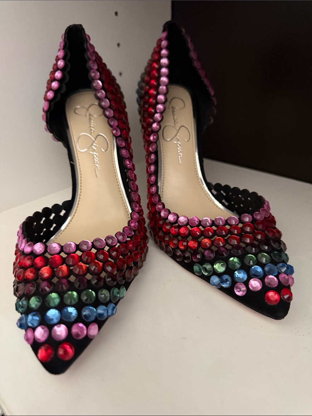 Jessica Simpson Multicolor Crystal Pointed-Toe Heels
